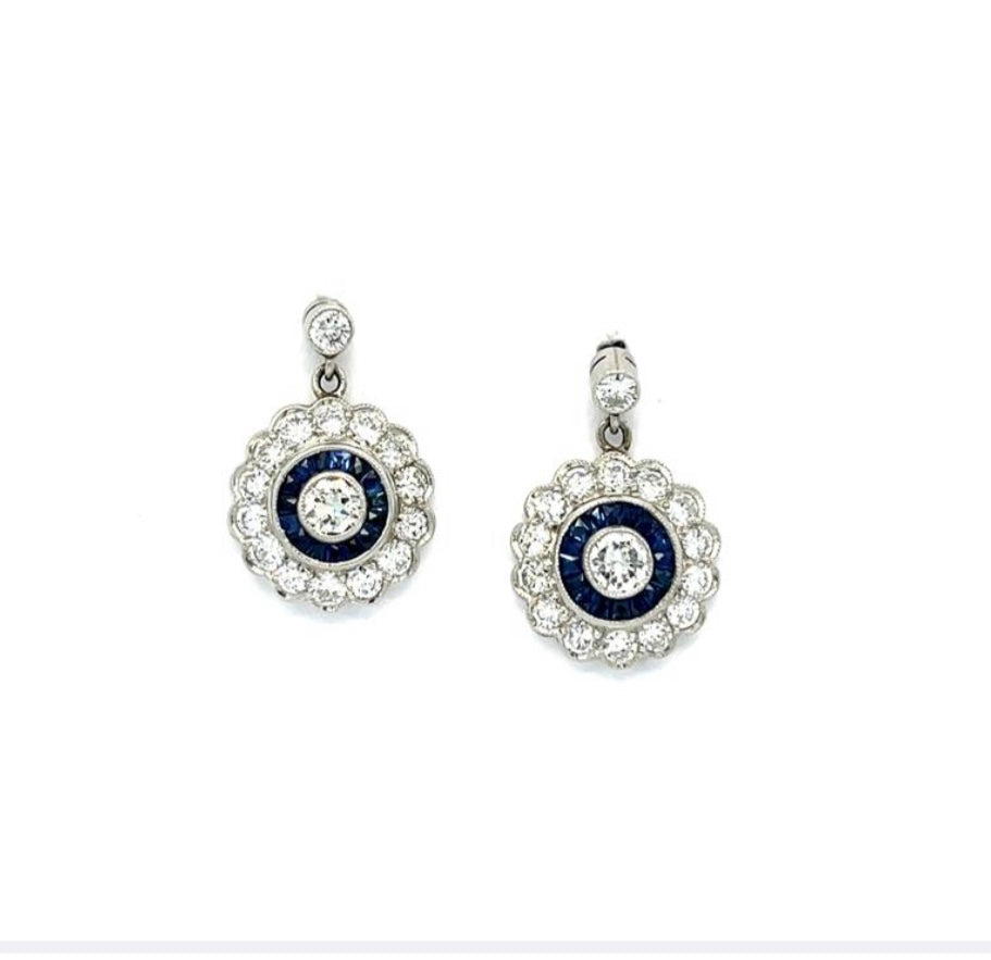 Diamond and Sapphire drop earrings