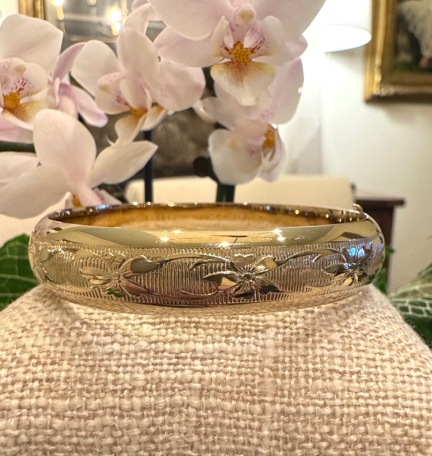 Gold Filled Floral Design Bangle Bracelet