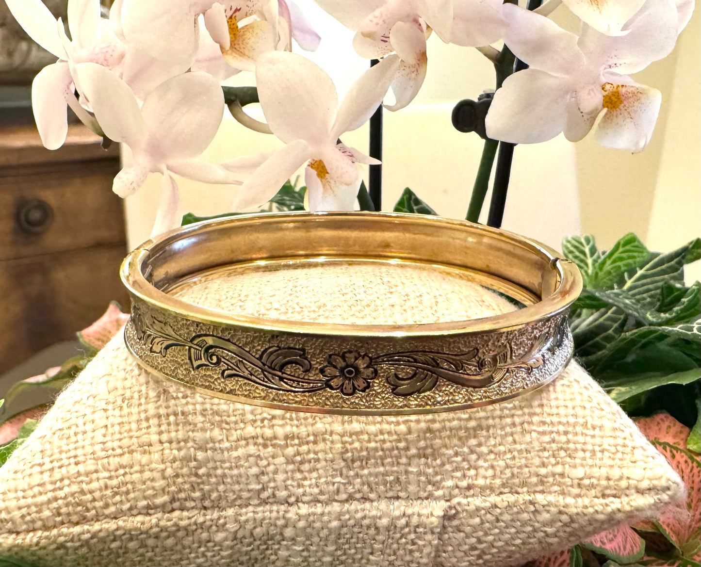 Vintage Gold Filled Floral Bangle Bracelet