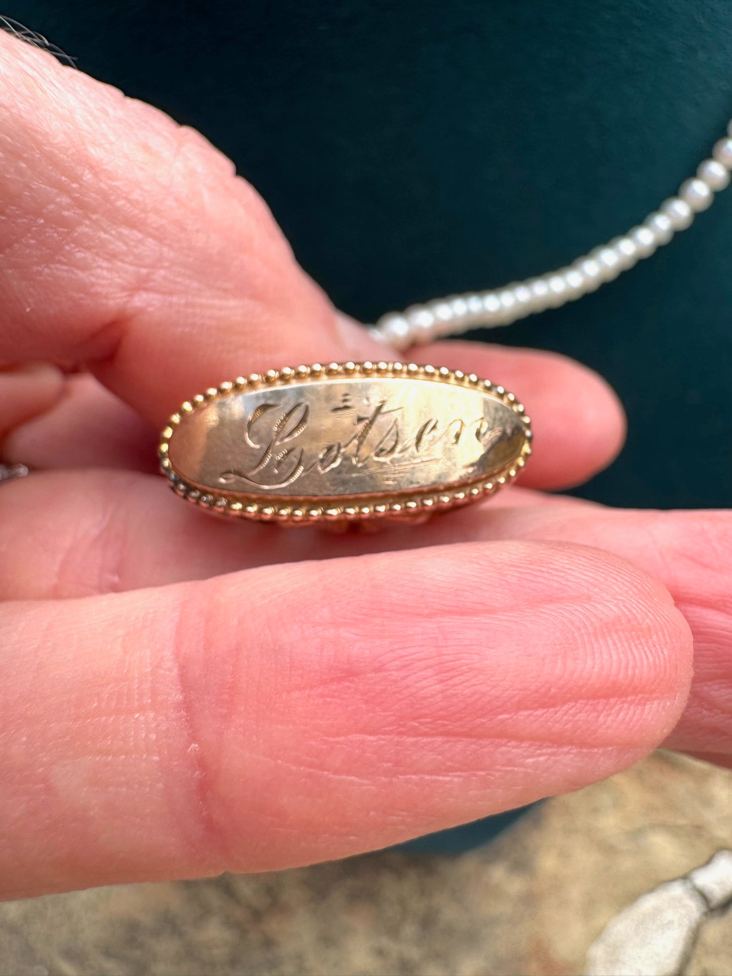 Watch Fob Pendant on Pearls