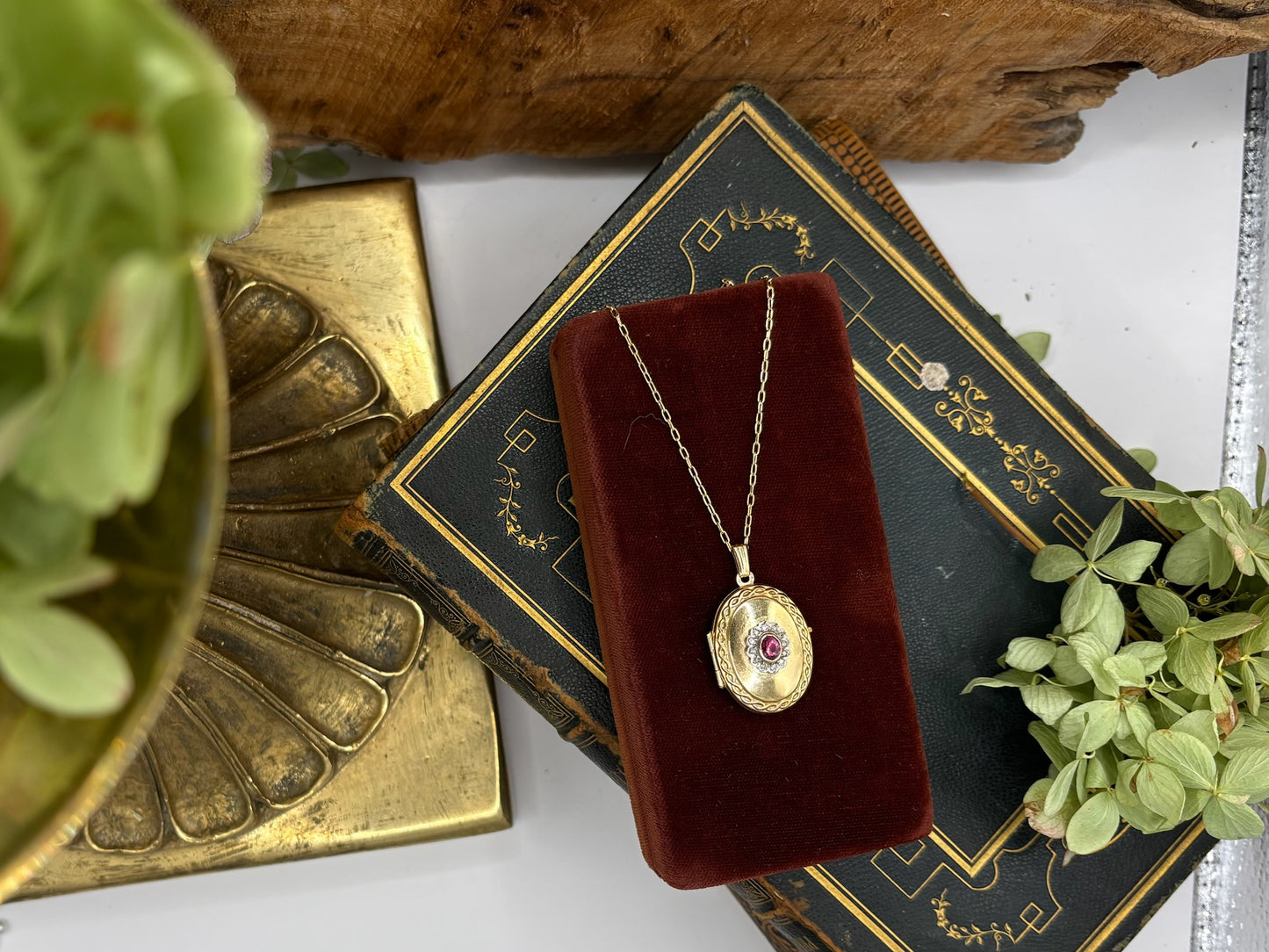 Ruby and Diamond Locket Pendant Necklace