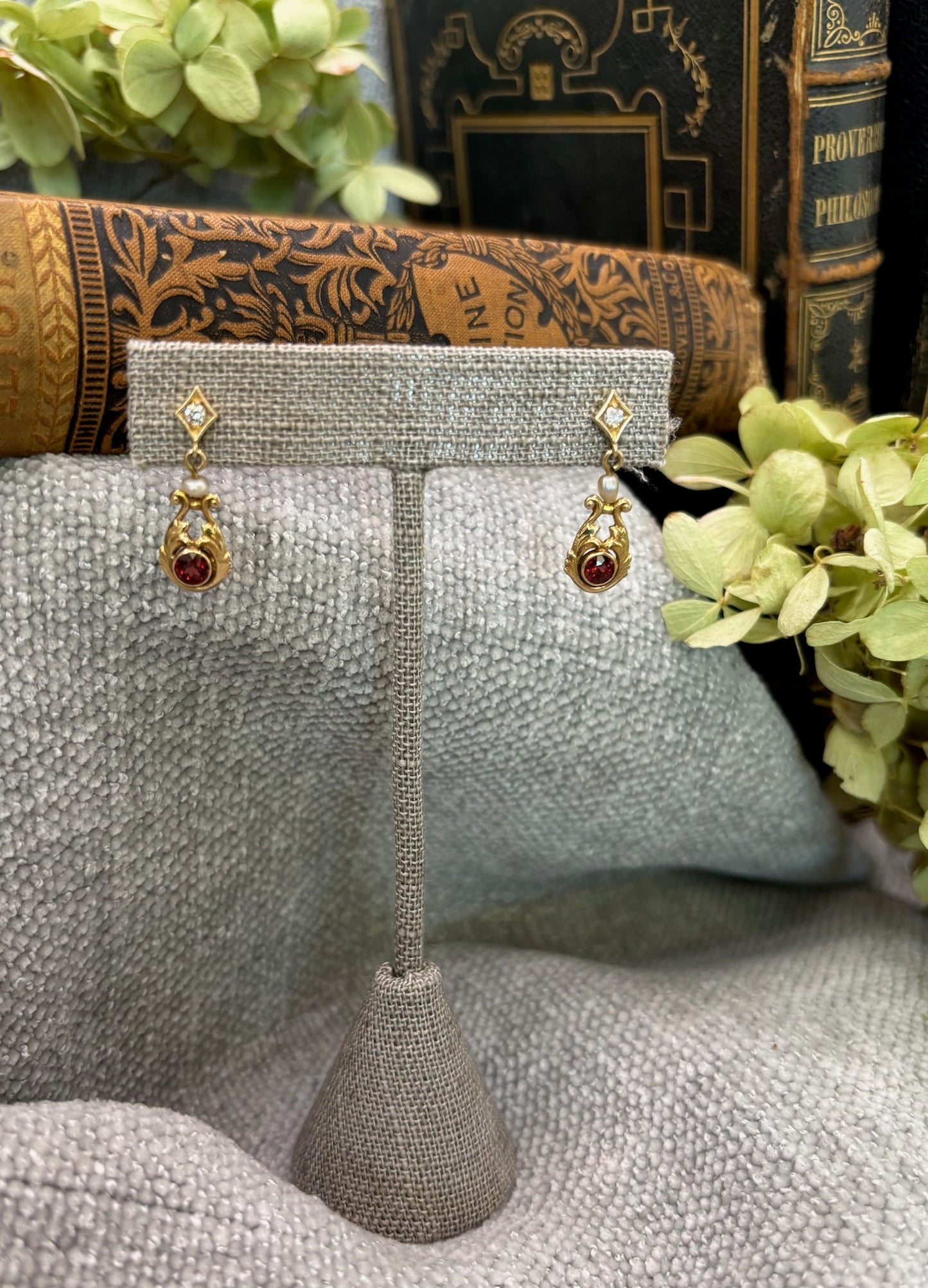 Diamond and Garnet Drop Earrings