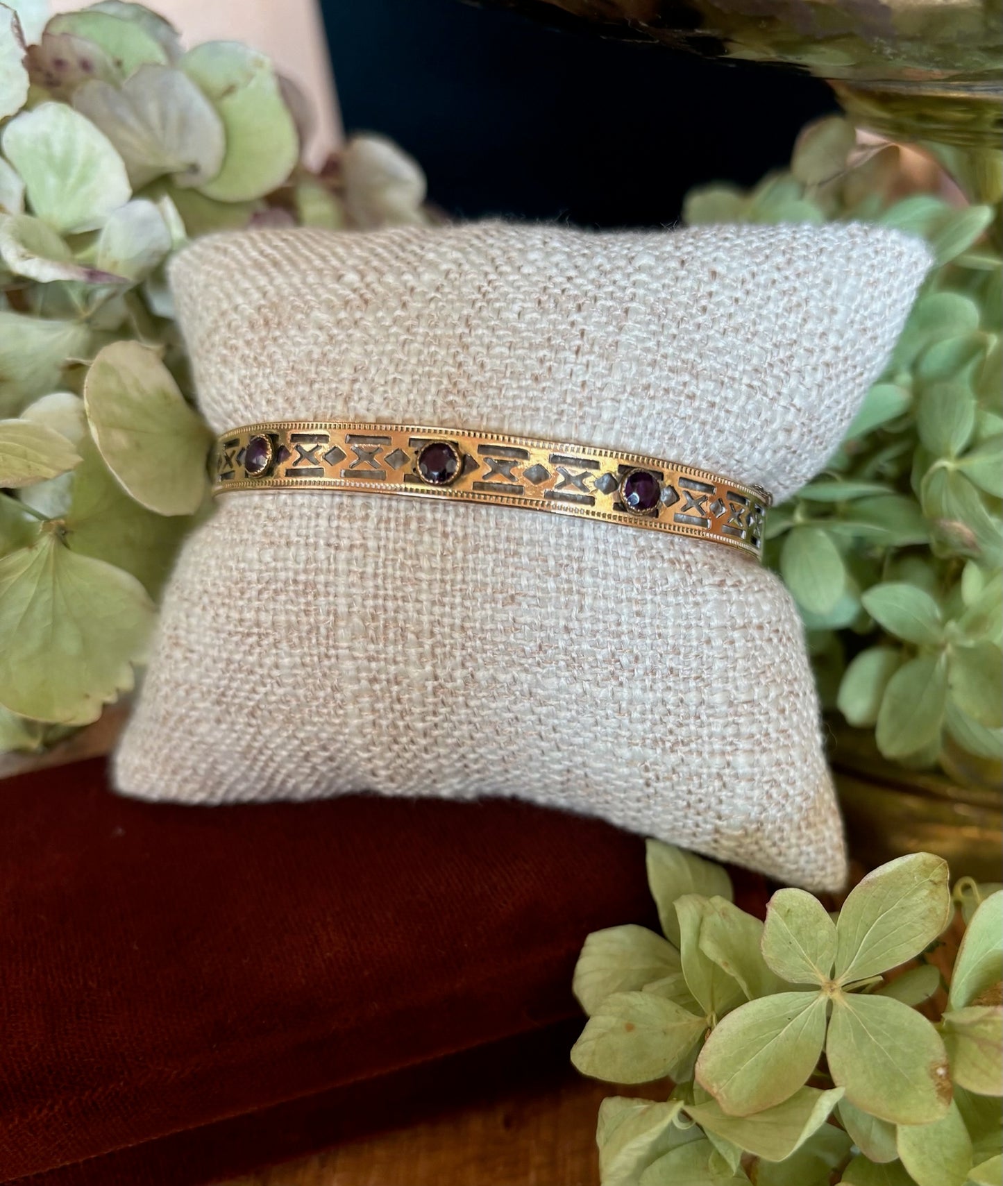 Antique Amethyst Gold Filled Bangle Bracelet
