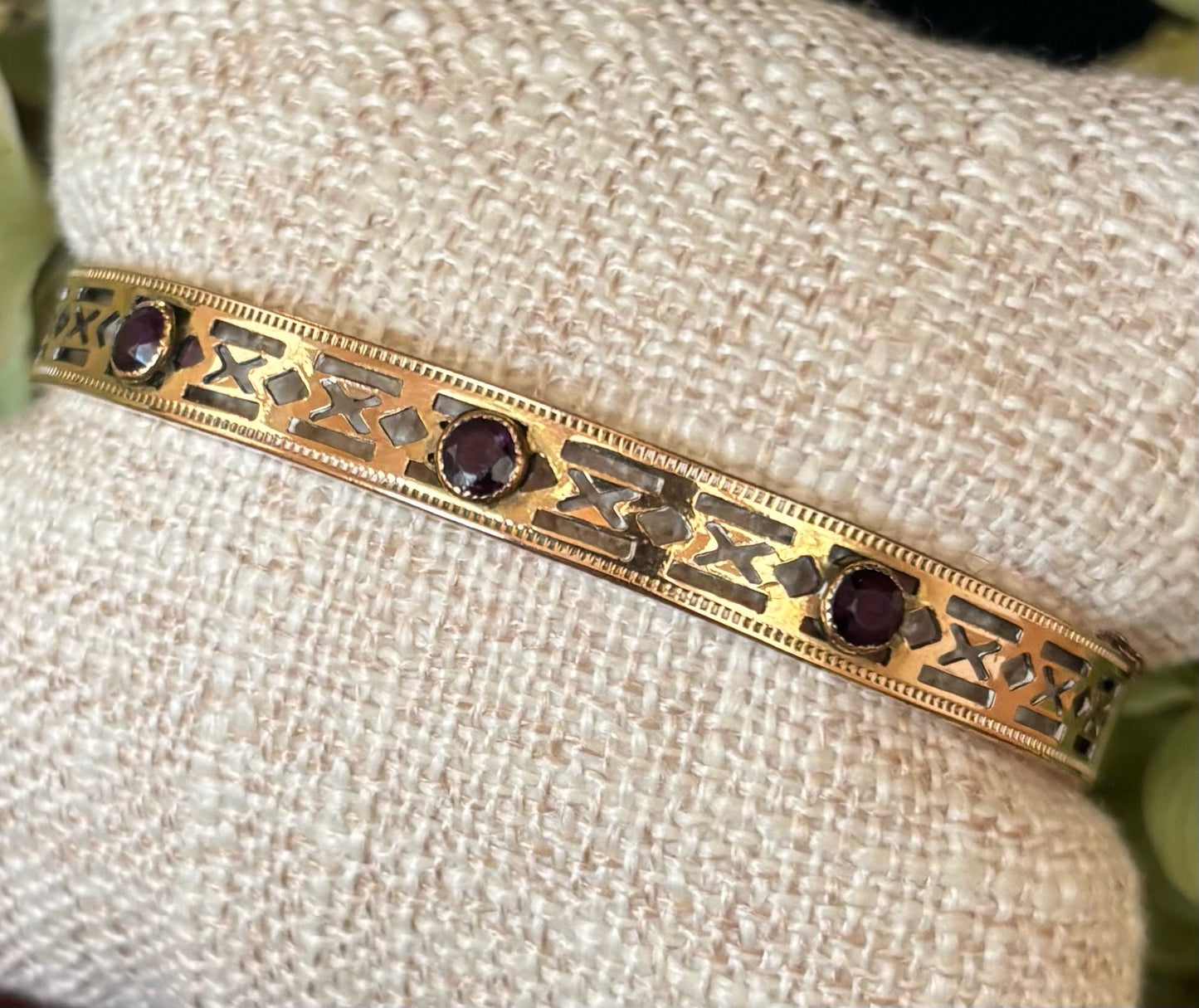 Antique Amethyst Gold Filled Bangle Bracelet