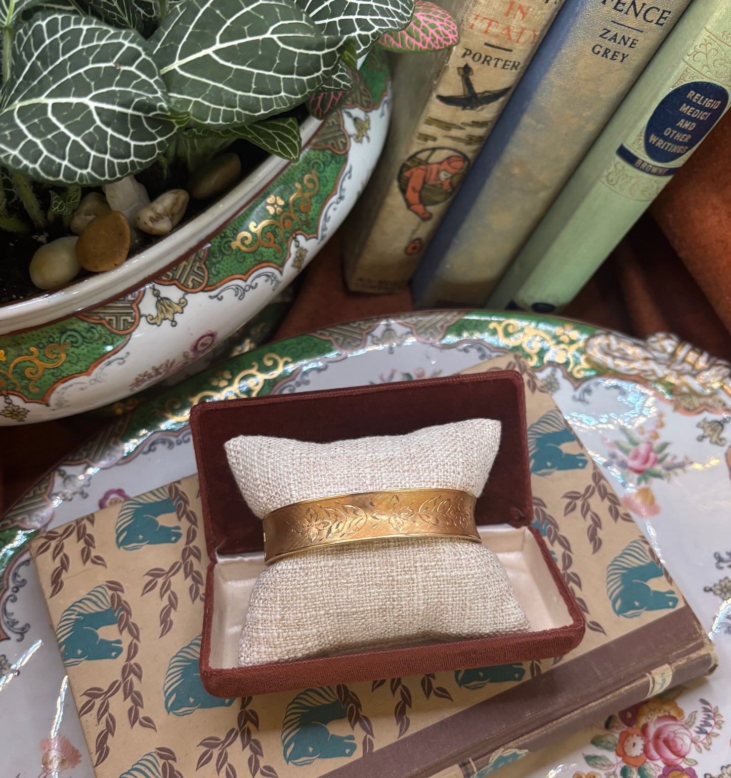 Vintage Gold Filled Floral Bangle Bracelet