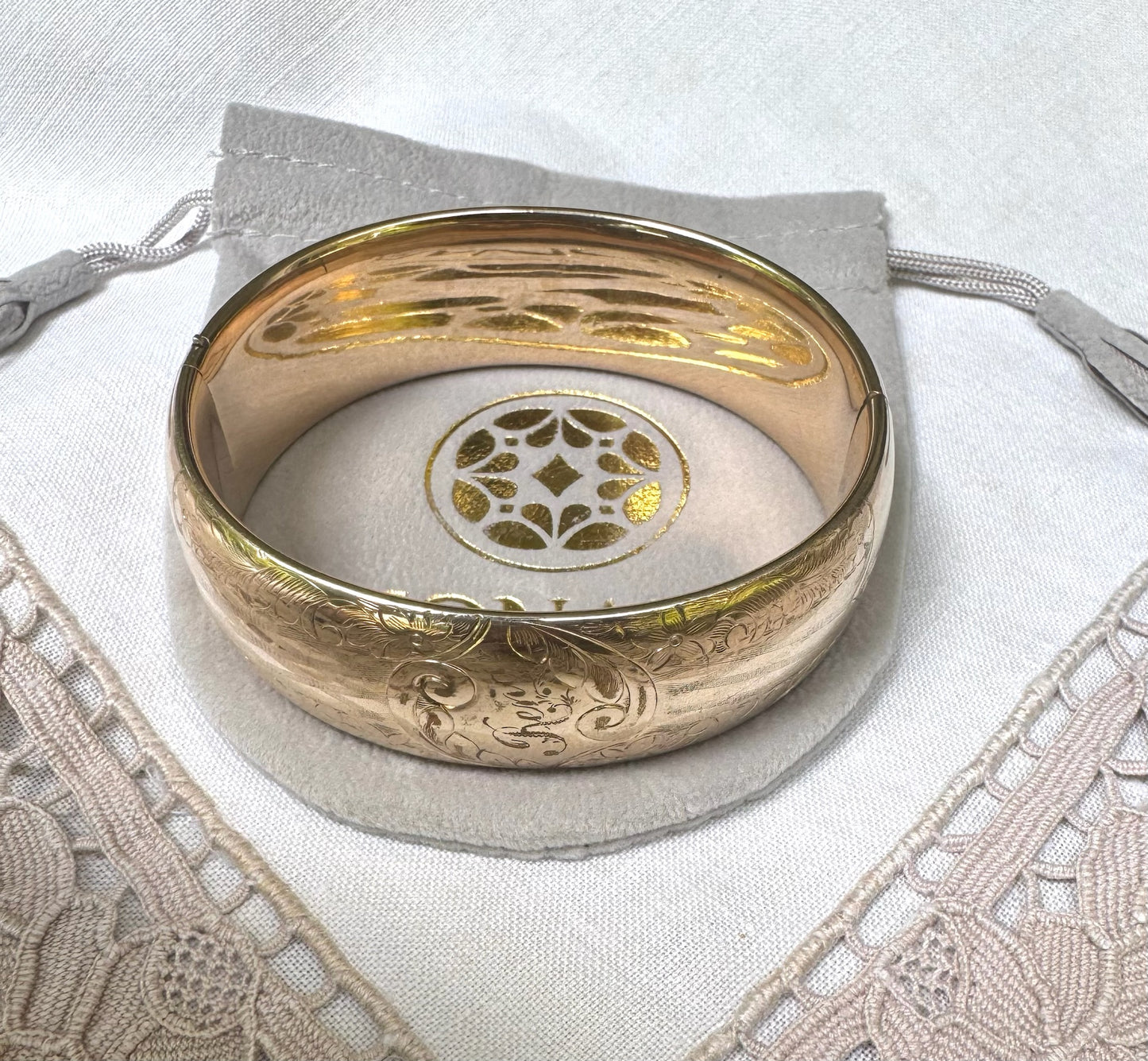 "Rena" Vintage Gold Filled Floral Bangle Bracelet