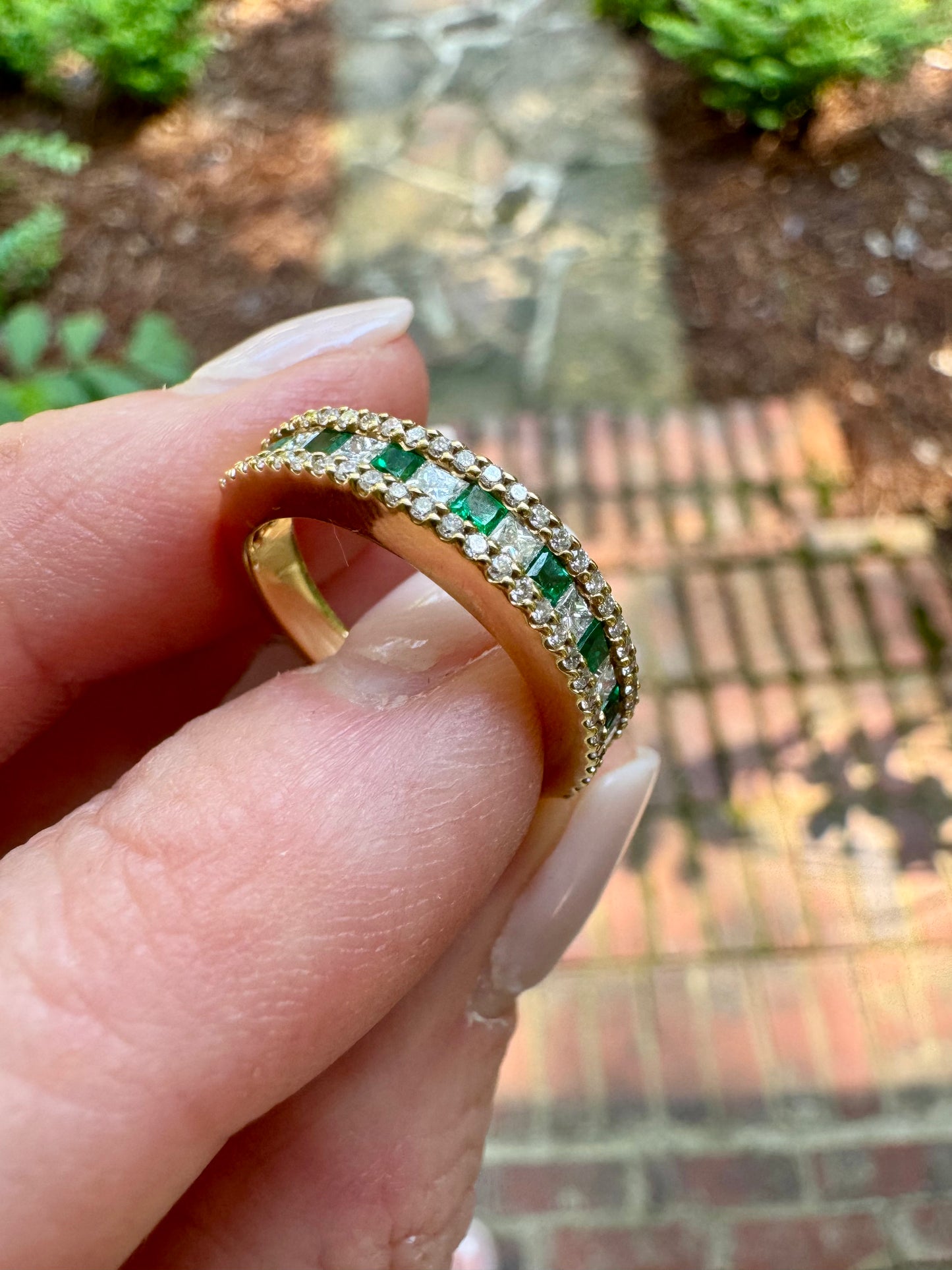 Emerald and Diamond Channel Set Band