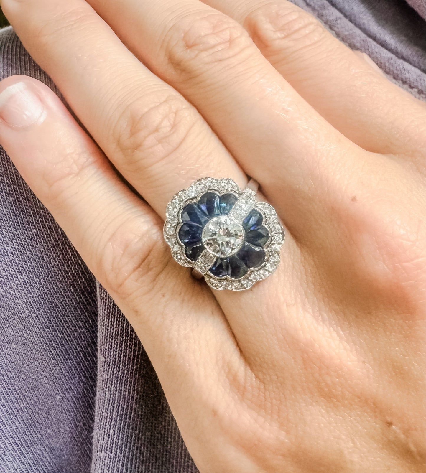 Platinum Sapphire and Diamond Ring