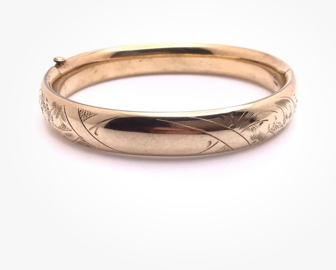 Vintage Winard Etched Gold Filled Bangle Bracelet
