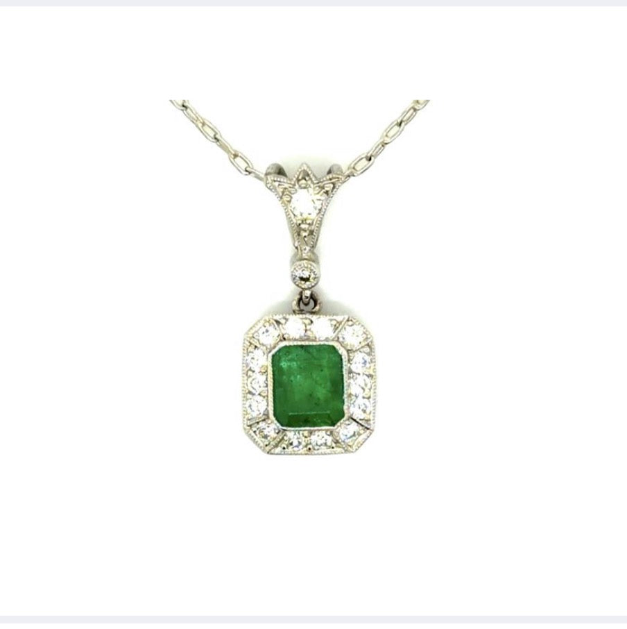 Handmade Emerald and Diamond Pendant Necklace