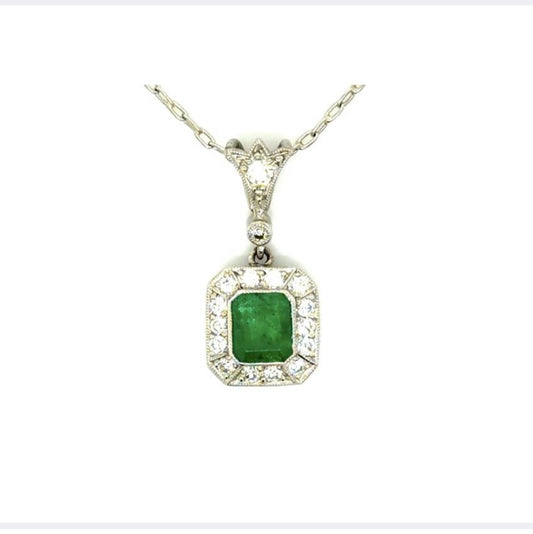 Handmade Emerald and Diamond Pendant Necklace