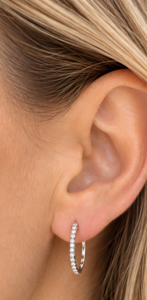 14k white Gold Diamond Hoop Earrings