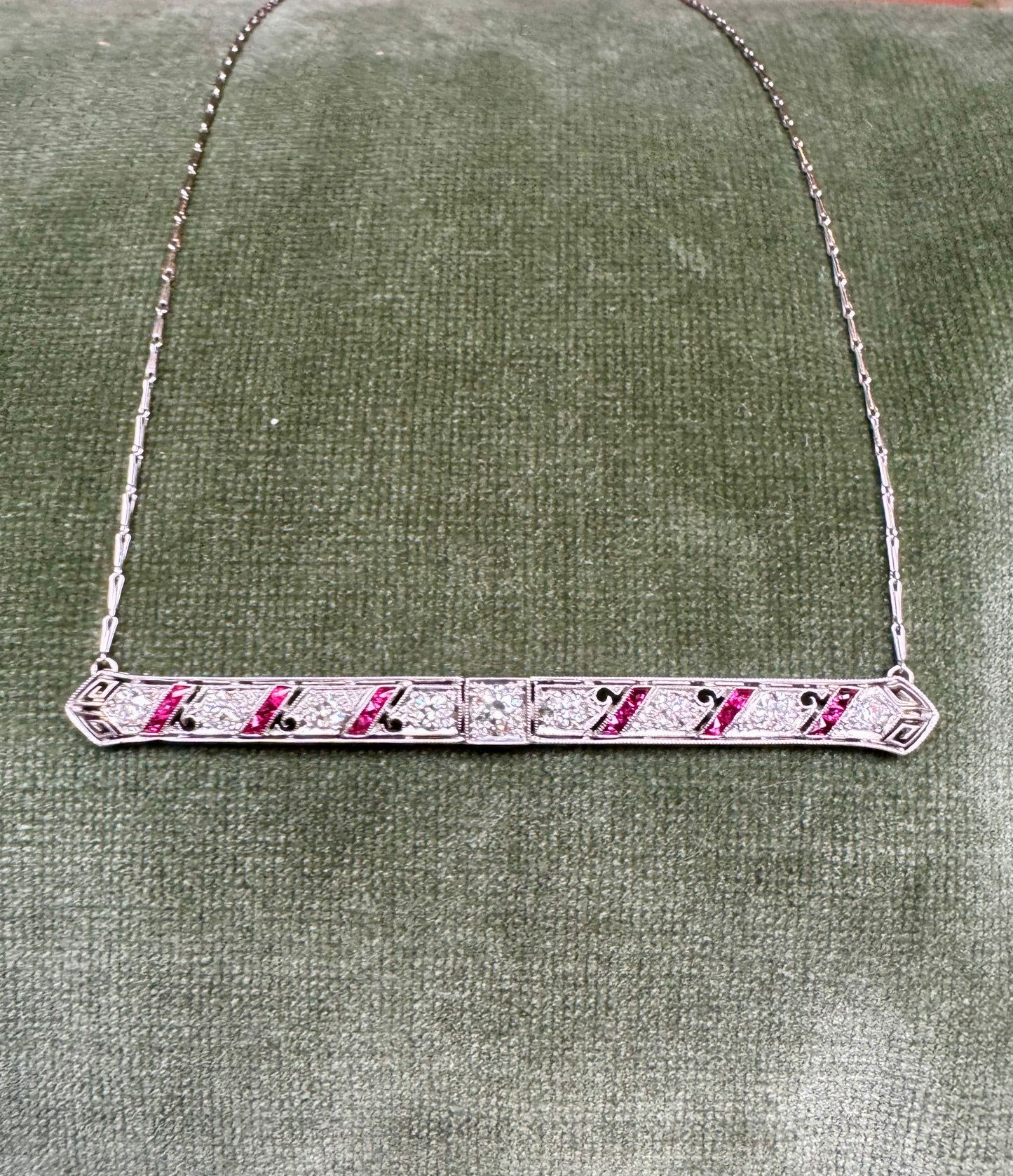Diamond and Ruby Brooch Pendant Necklace