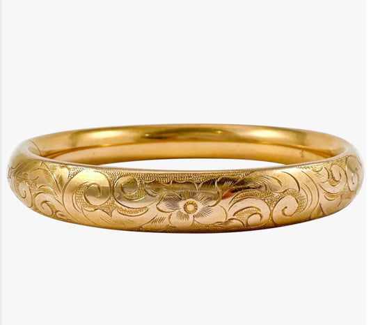 Floral Engraved Gold Filled Bangle Bracelet