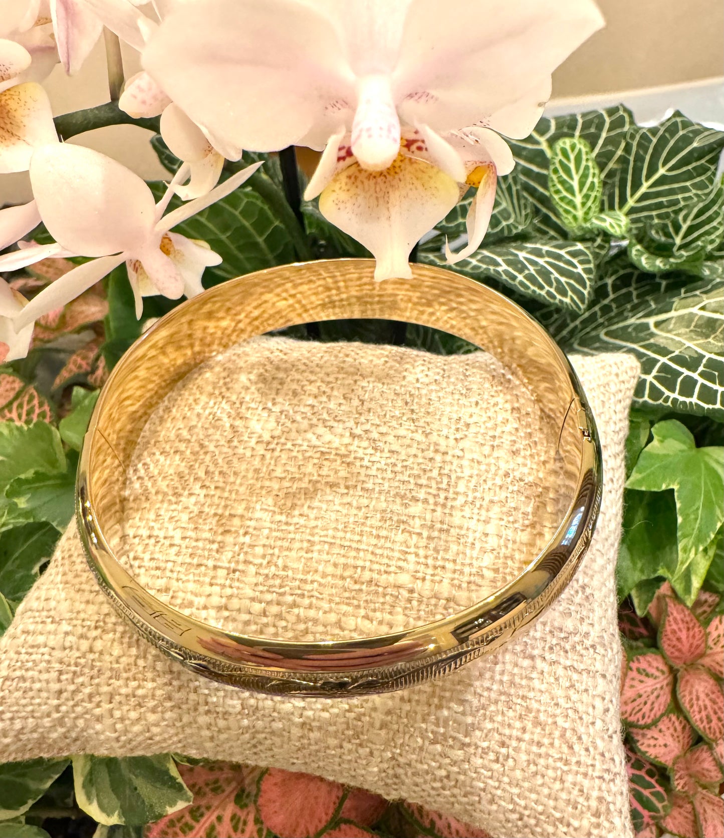 Gold Filled Floral Design Bangle Bracelet