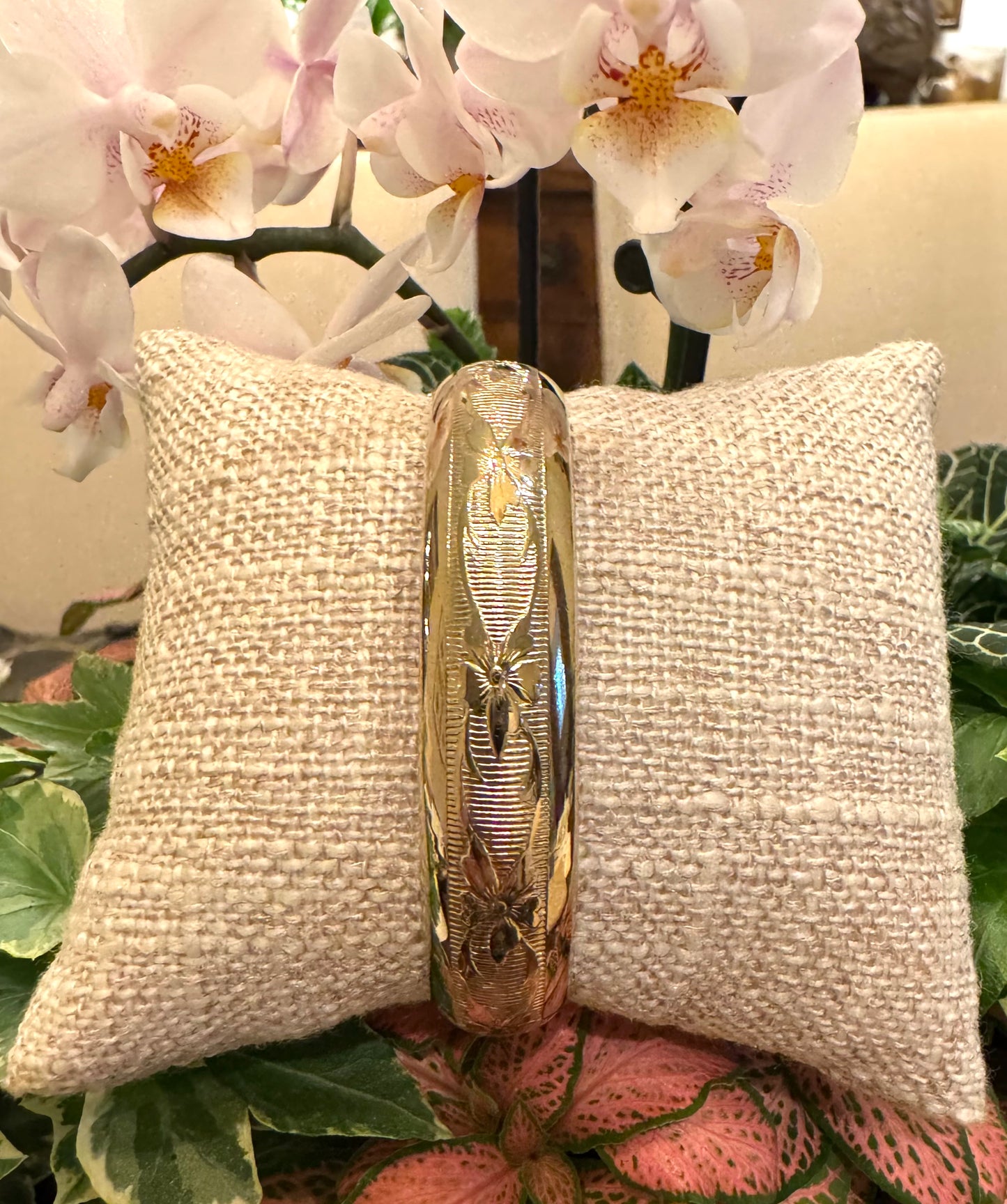 Gold Filled Floral Design Bangle Bracelet