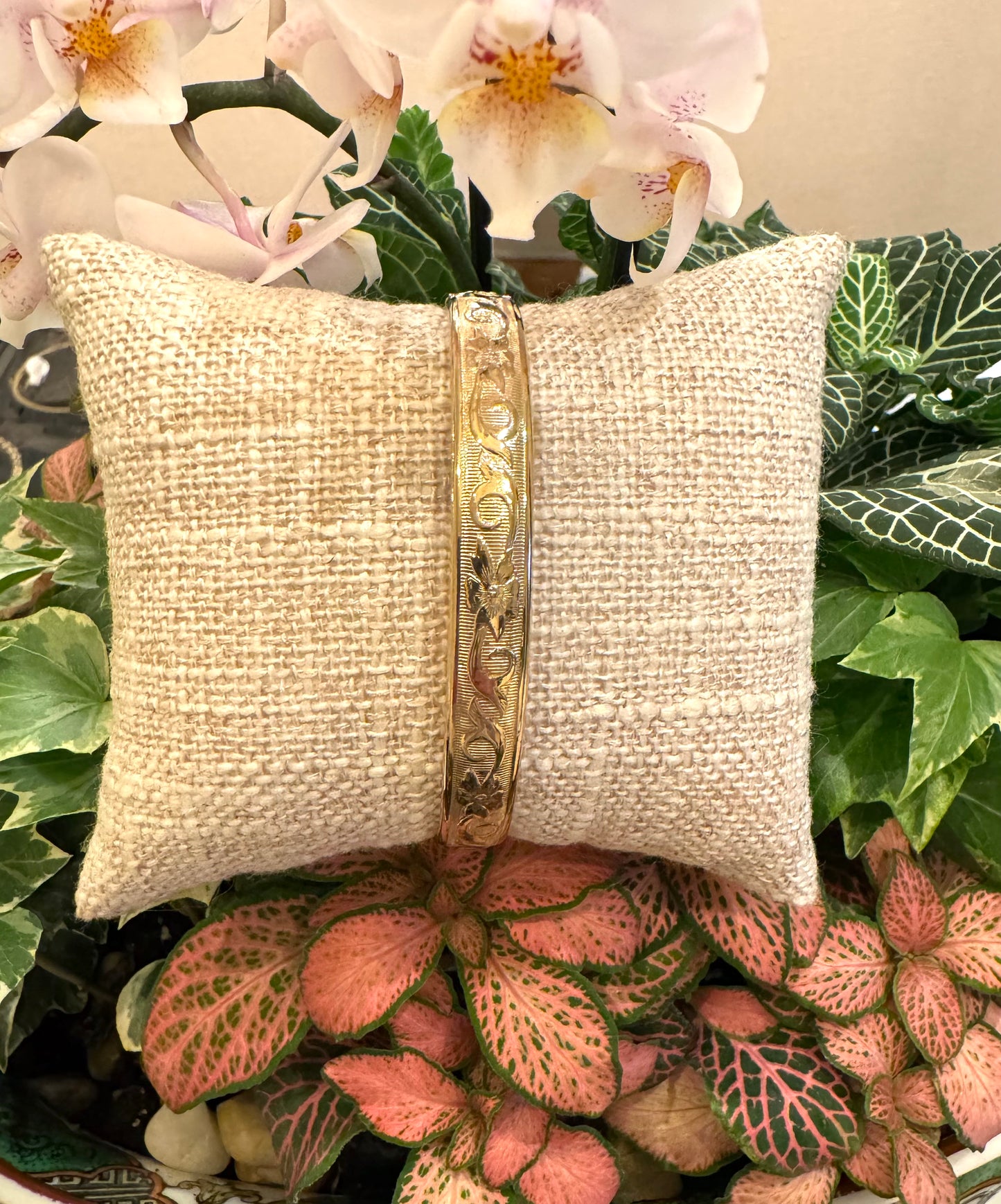 Gold Filled Floral Design Bangle Bracelet