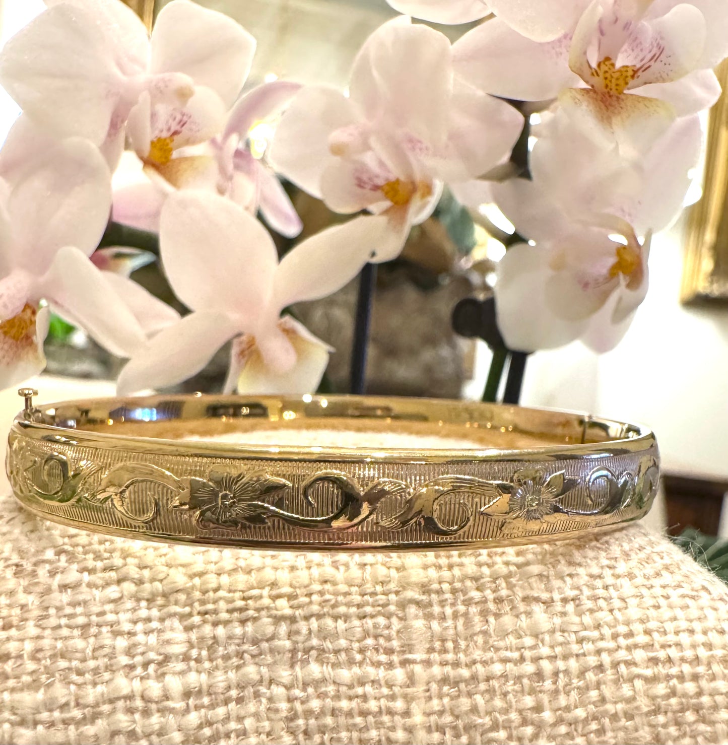 Gold Filled Floral Design Bangle Bracelet