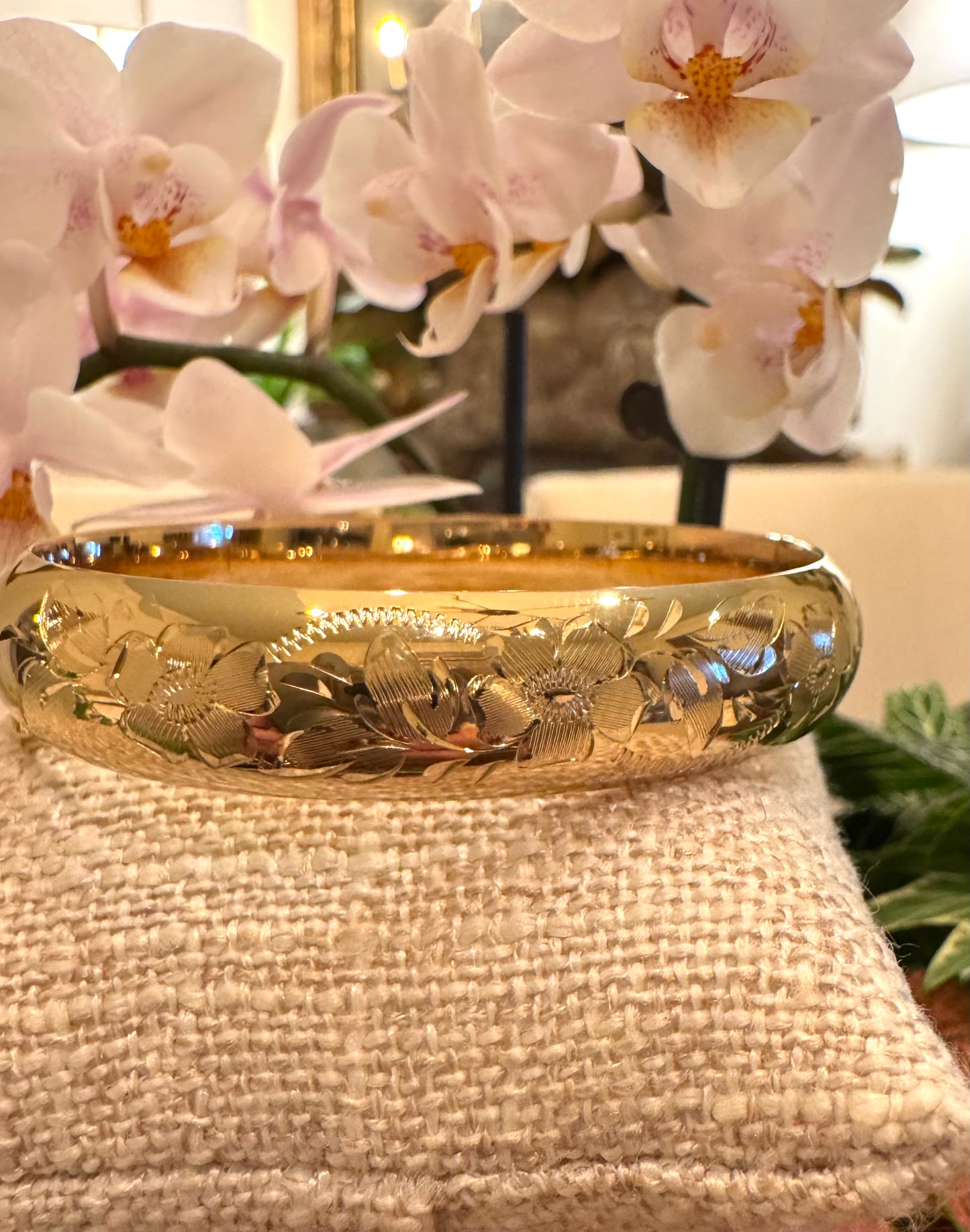 Gold Filled Hand Engraved Bangle Bracelet