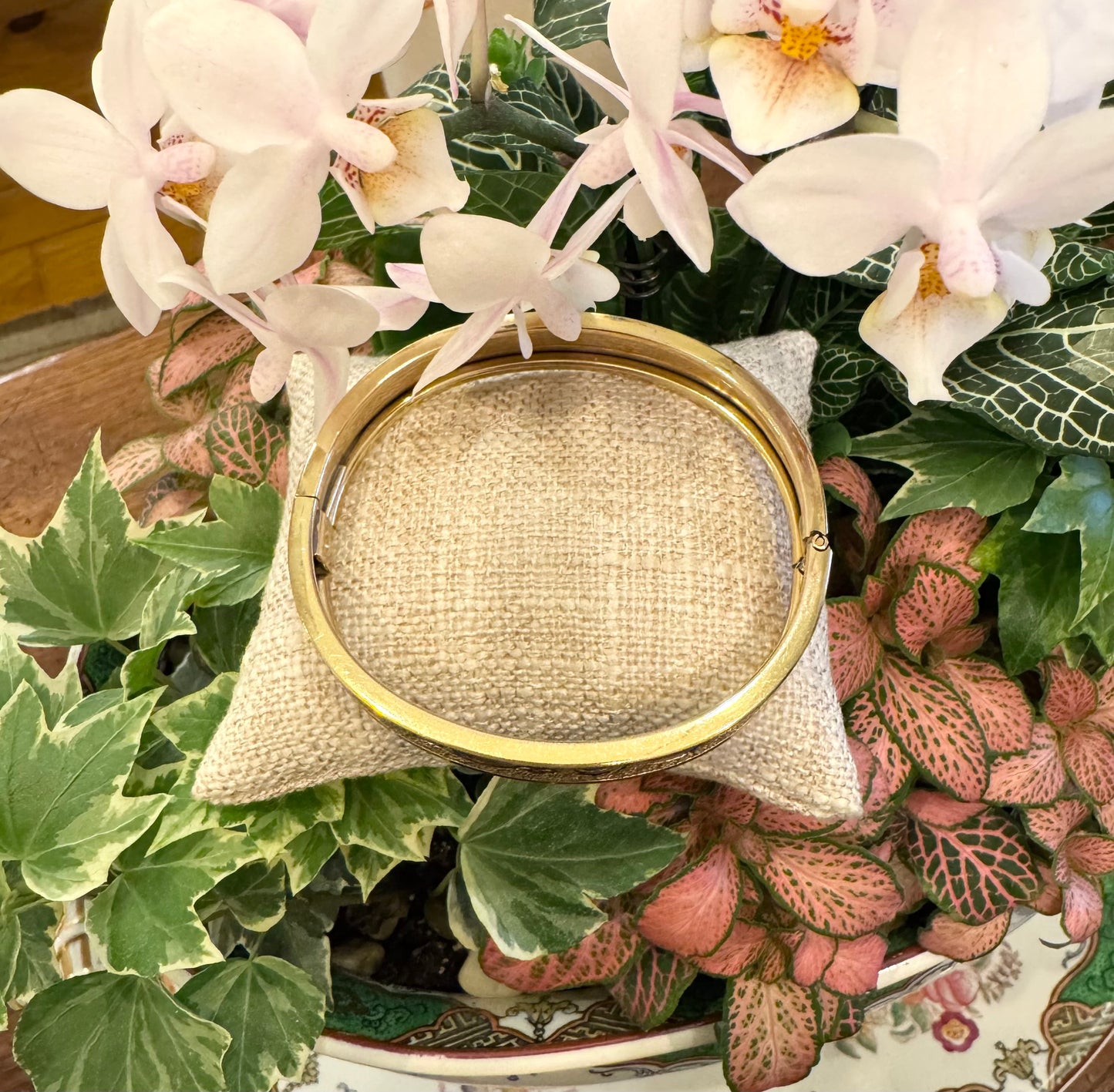 Vintage Gold Filled Floral Bangle Bracelet
