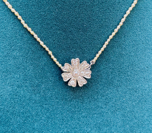Art Deco Pearl necklace with Diamond Pendant