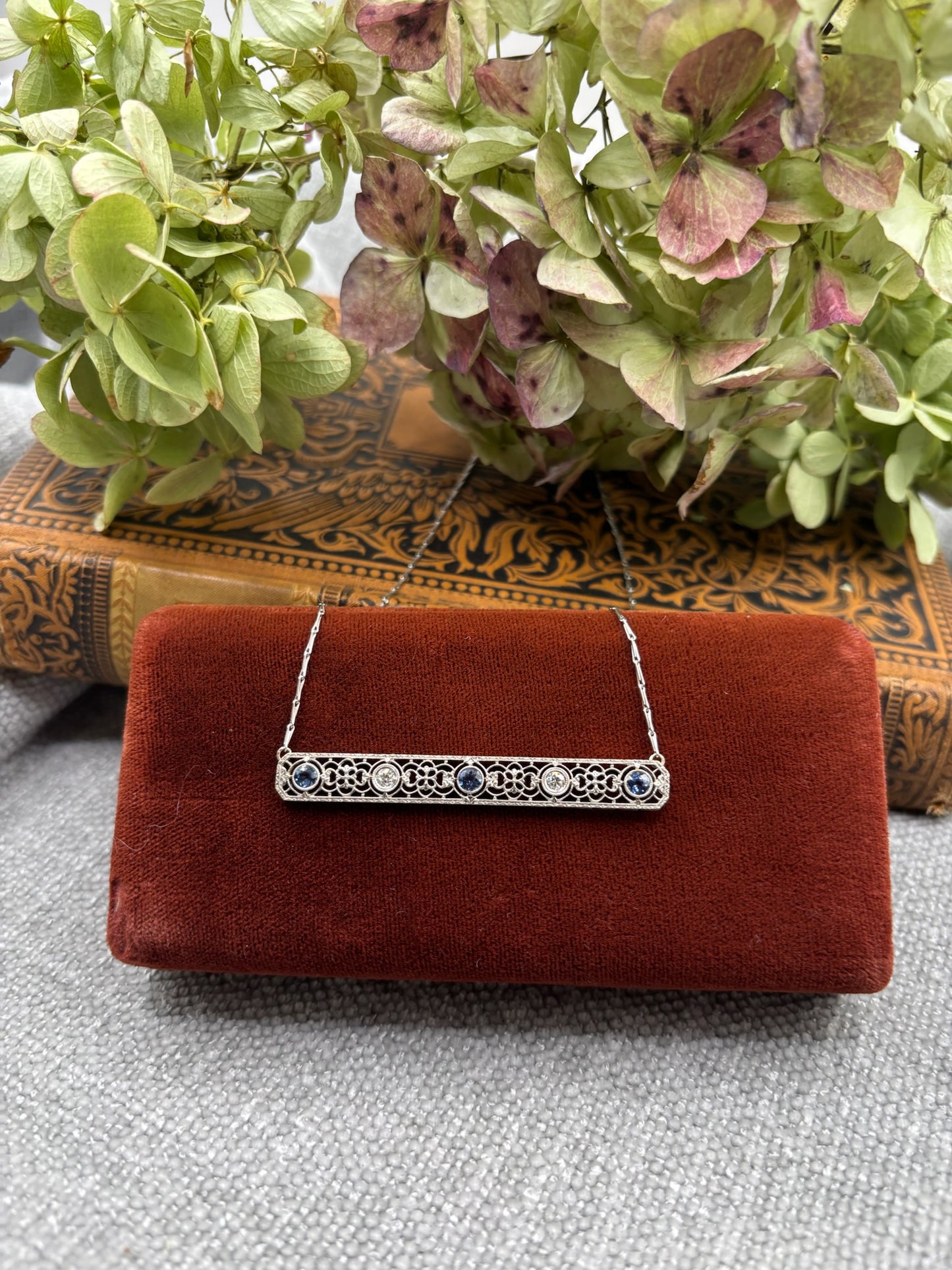 Diamond and Sapphire Antique Broach Necklace