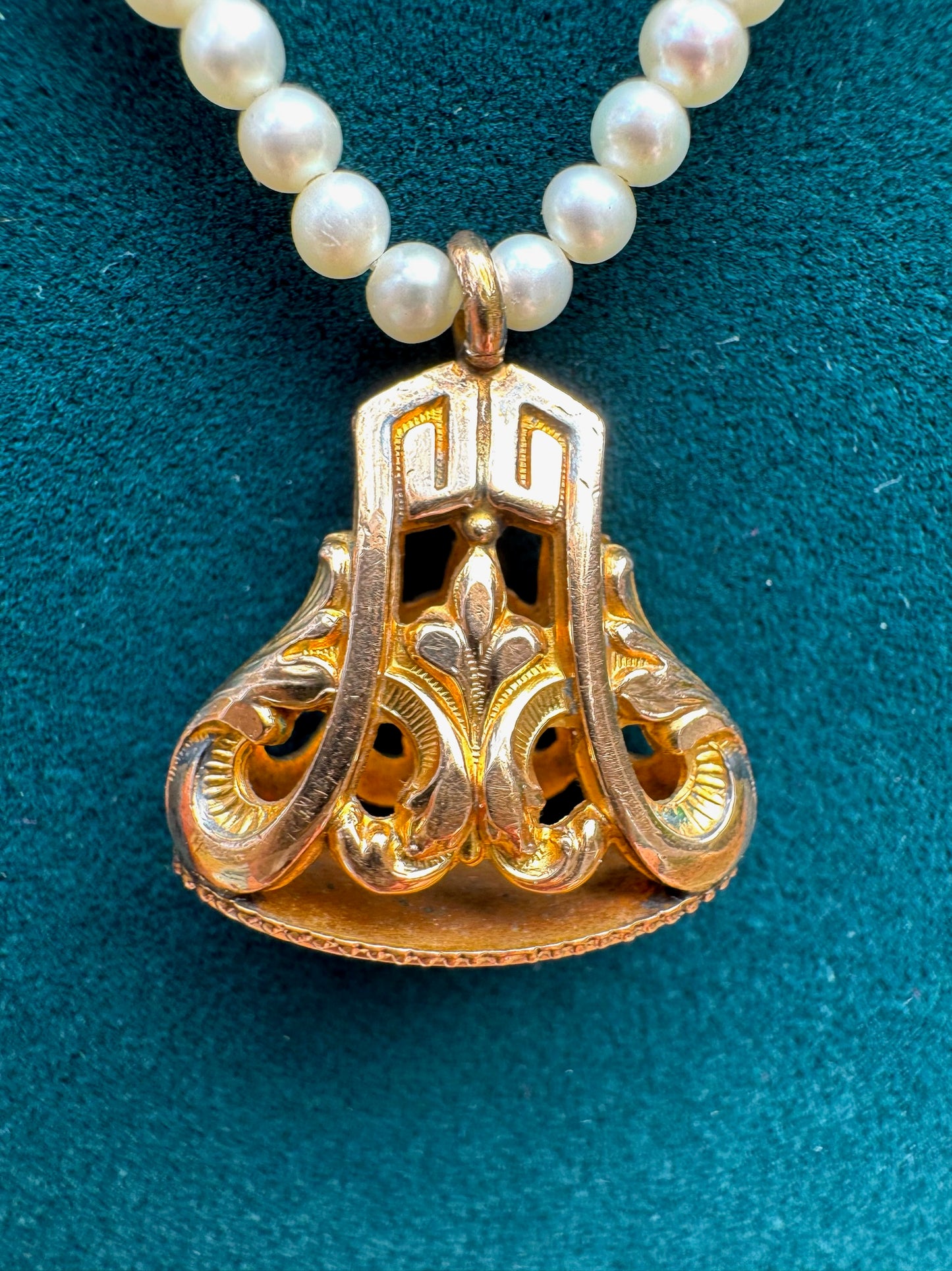 Watch Fob Pendant on Pearls