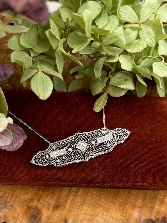 Diamond Antique Broach Necklace