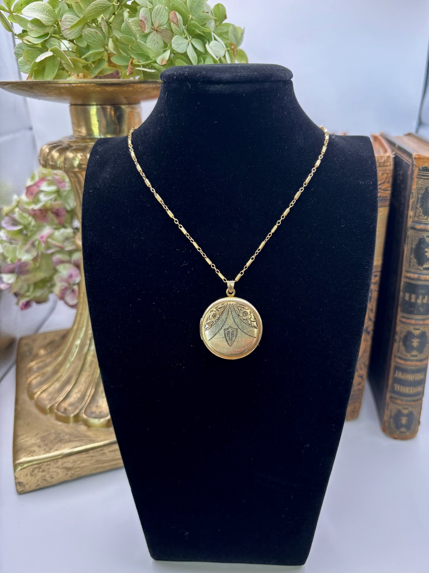 Antique Etched Locket Necklace