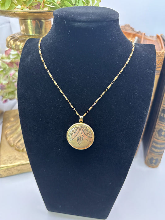 Antique Etched Locket Necklace