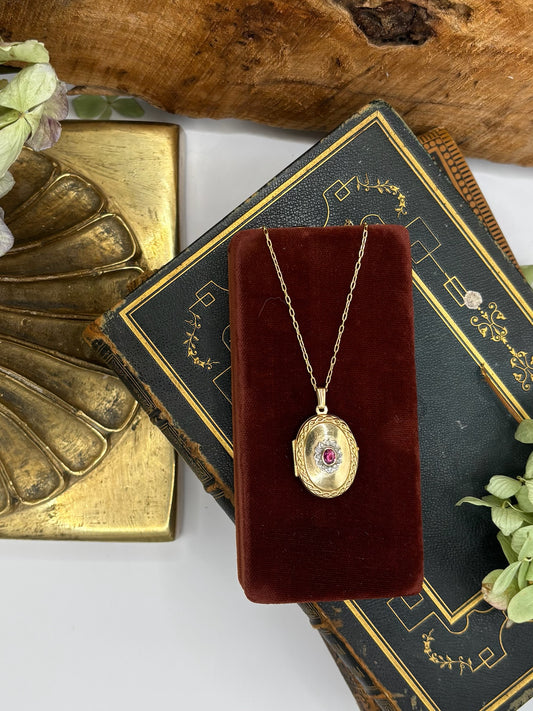 Ruby and Diamond Locket Pendant Necklace