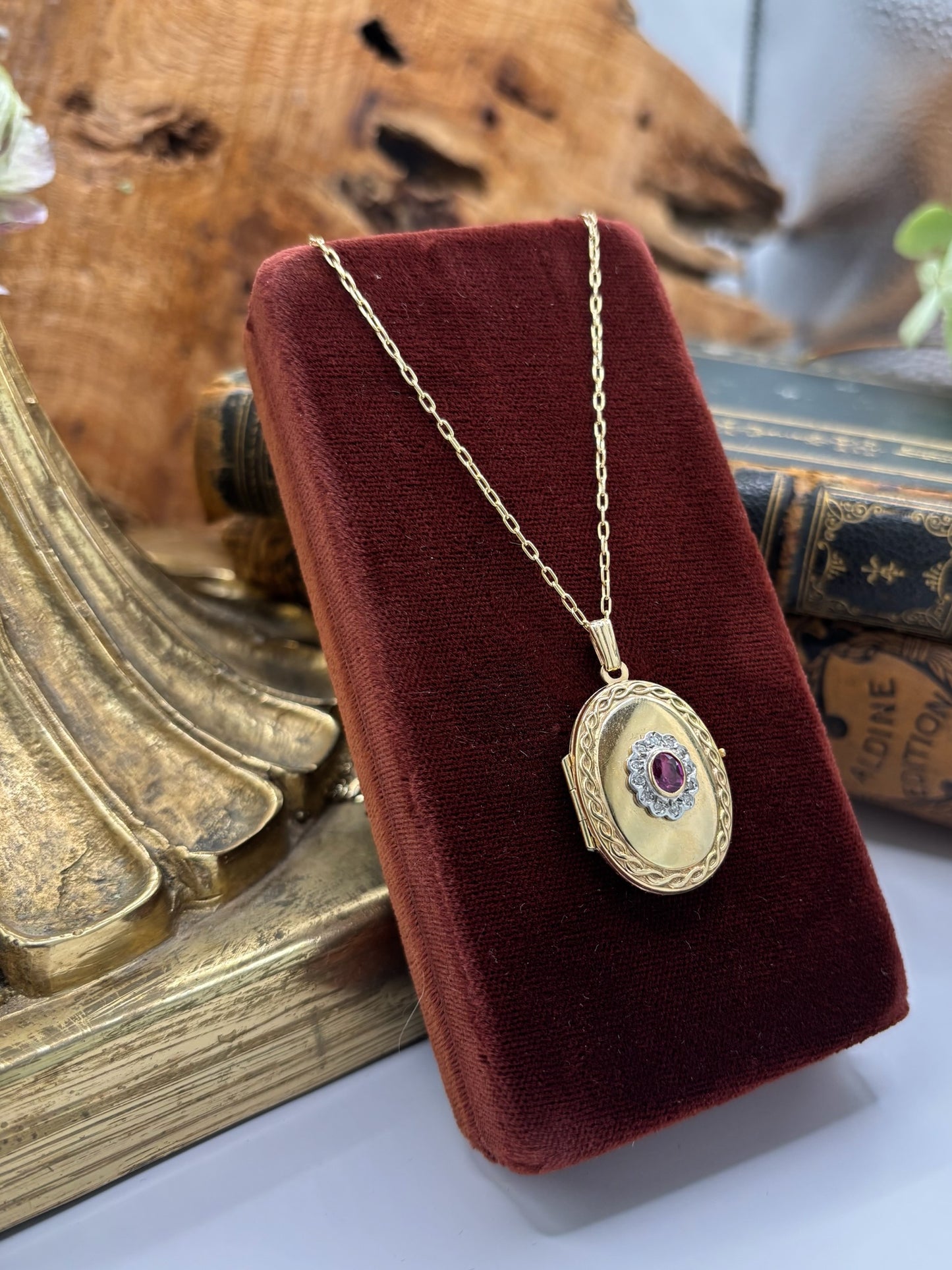 Ruby and Diamond Locket Pendant Necklace