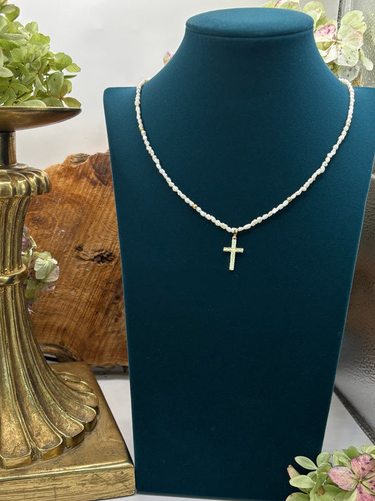 Cross and freshwater pearl necklace