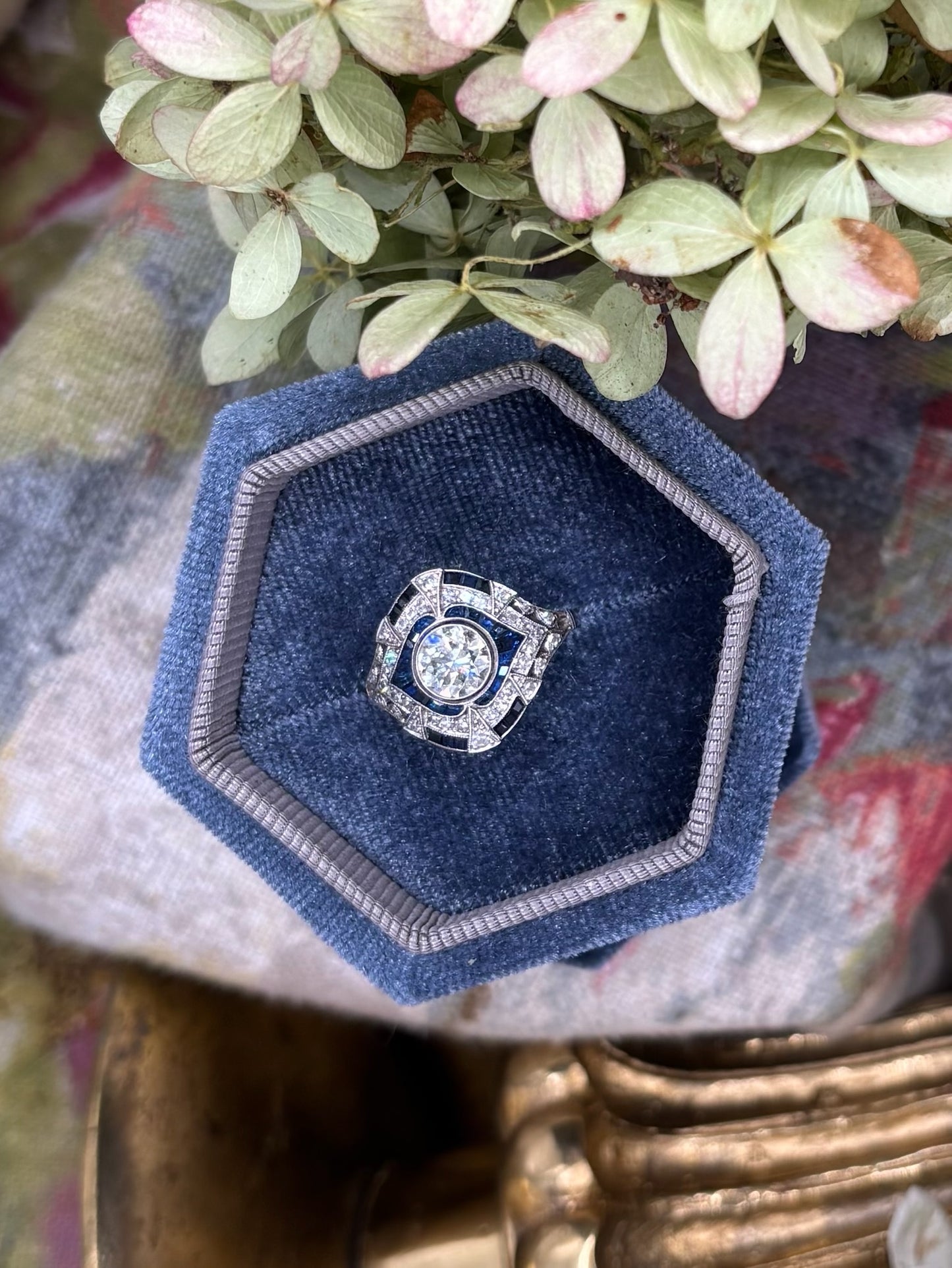 Old European Diamond and Sapphire Ring