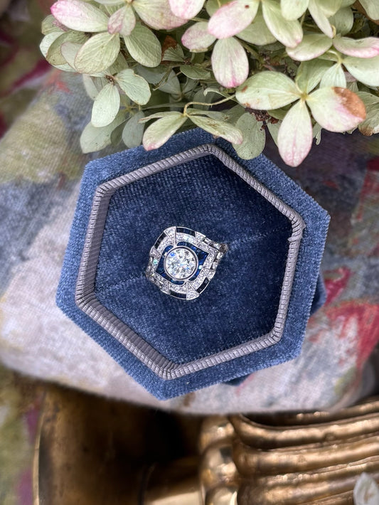Old European Diamond and Sapphire Ring
