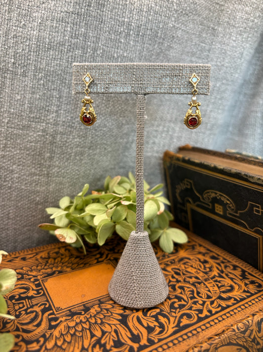 Diamond and Garnet Drop Earrings