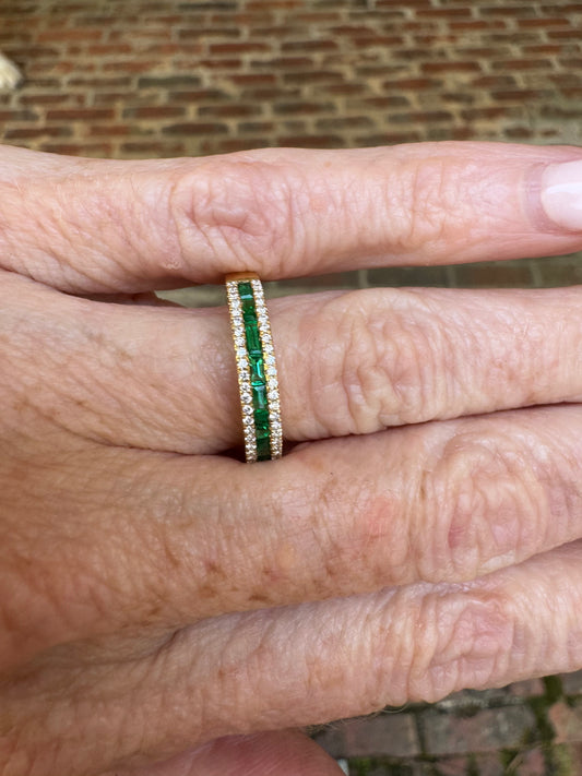 Emerald and Diamond Channel Set Band