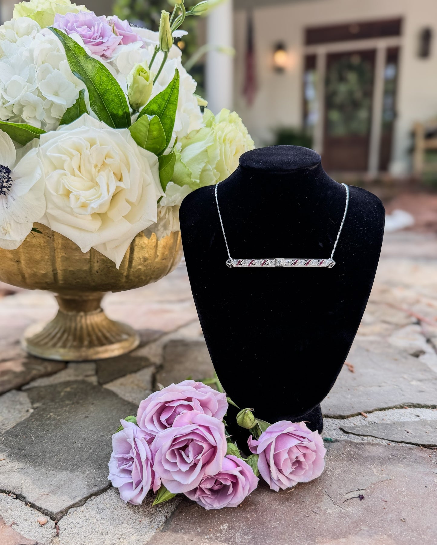 Diamond and Ruby Brooch Pendant Necklace