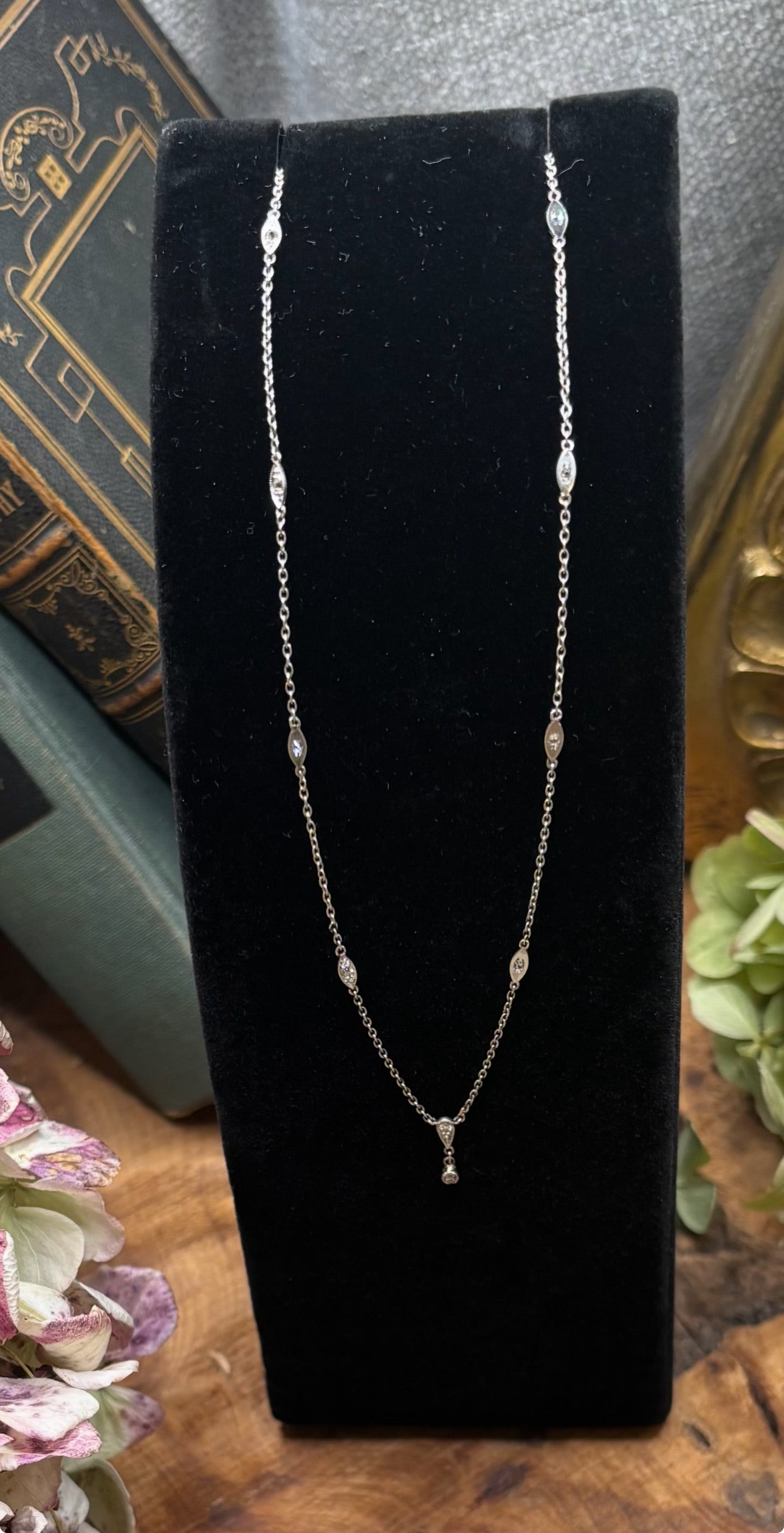 Diamond by the Yard Necklace with diamond drop