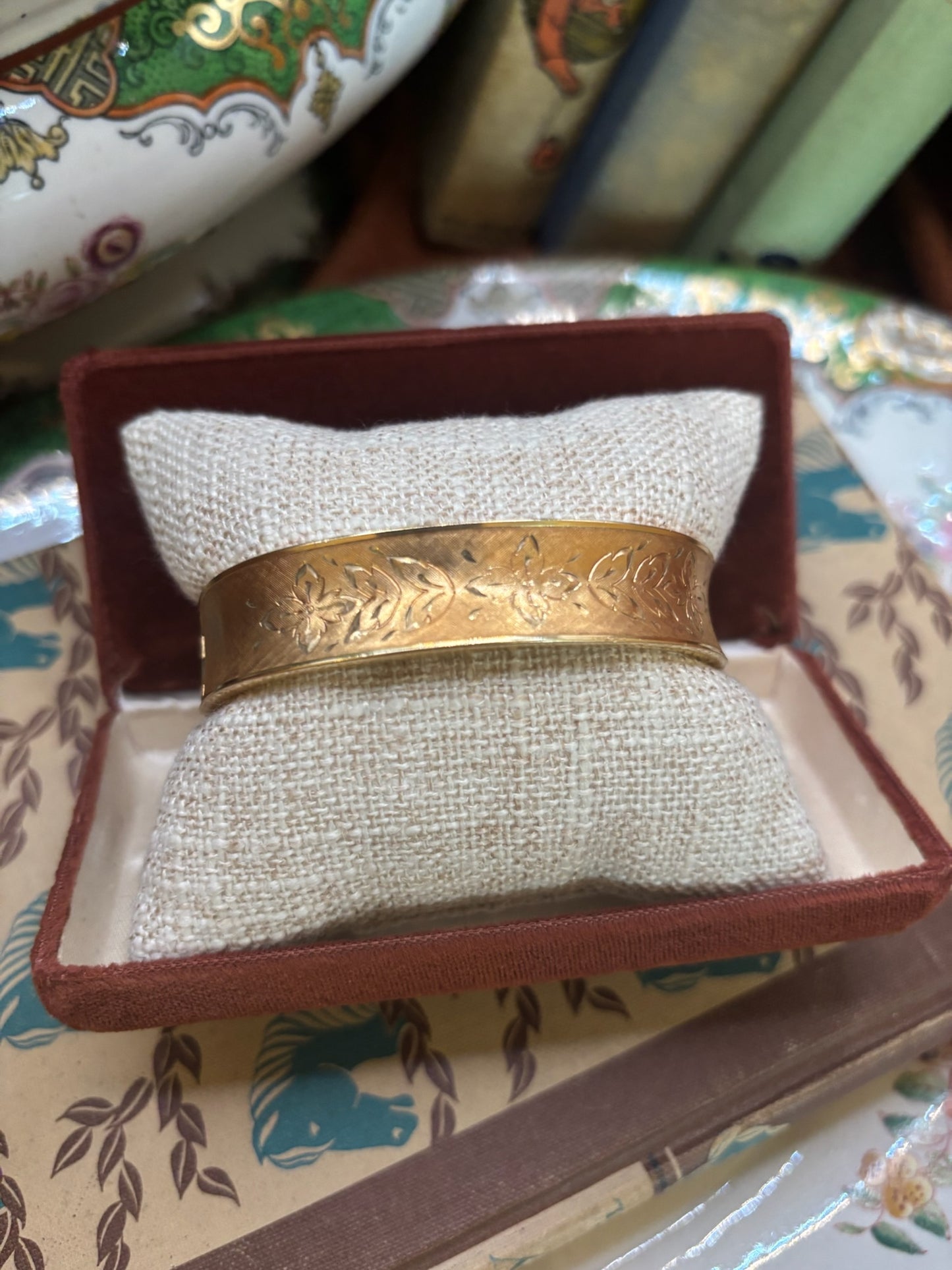 Vintage Gold Filled  Floral Bangle Bracelet