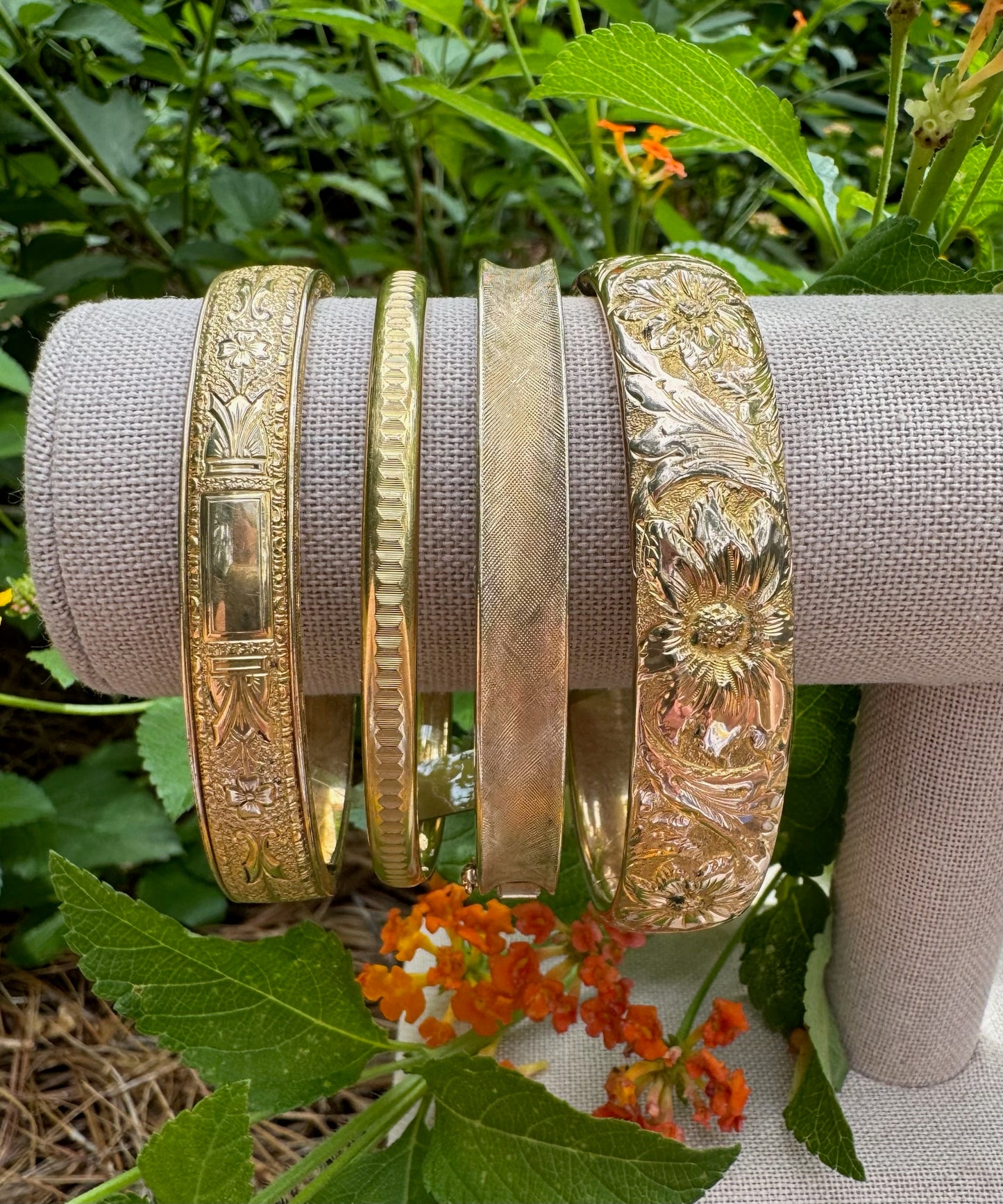 Victorian Gold Filled Floral Bangle Bracelet