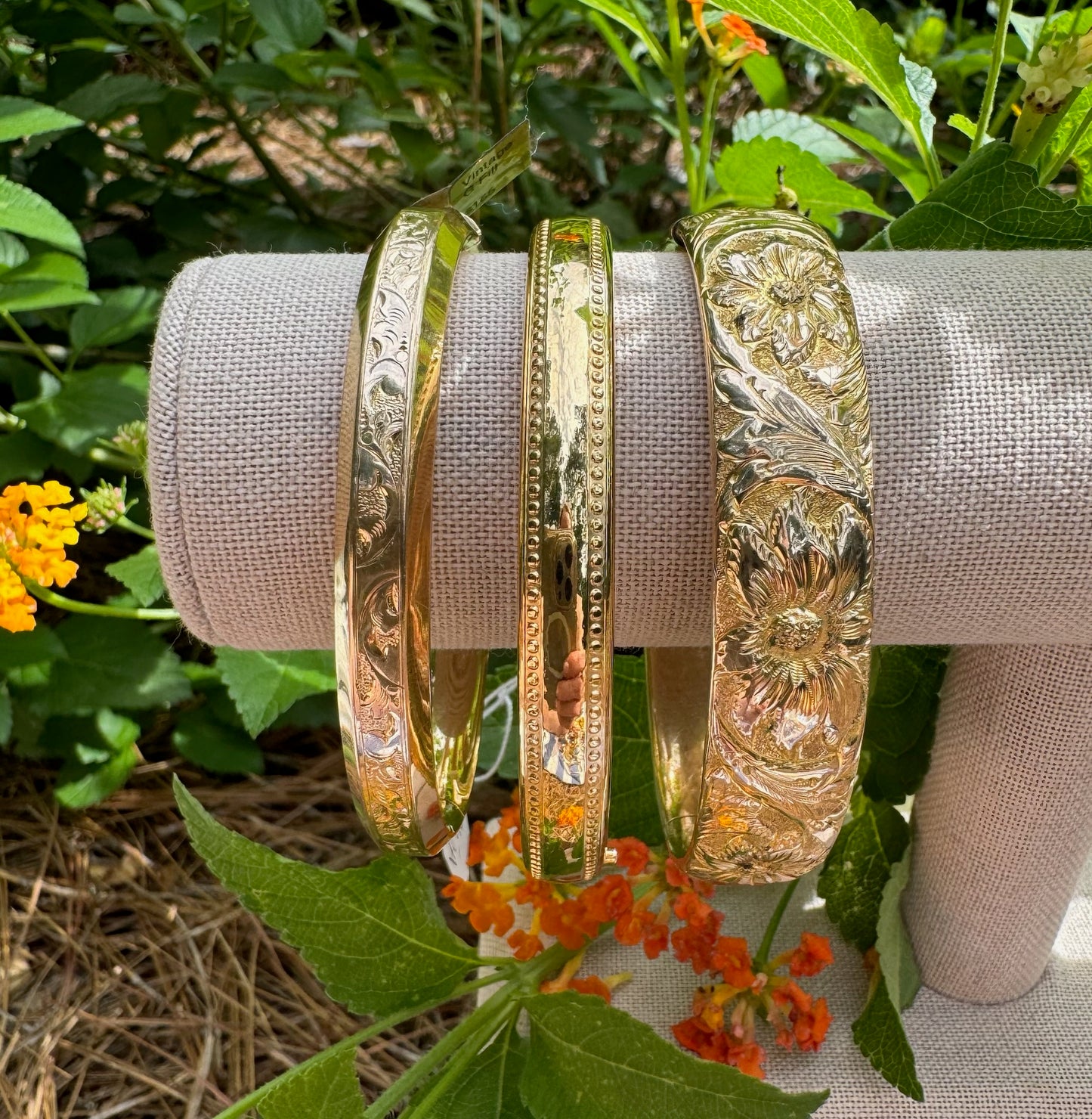 Vintage Gold Filled Floral Bangle Bracelet