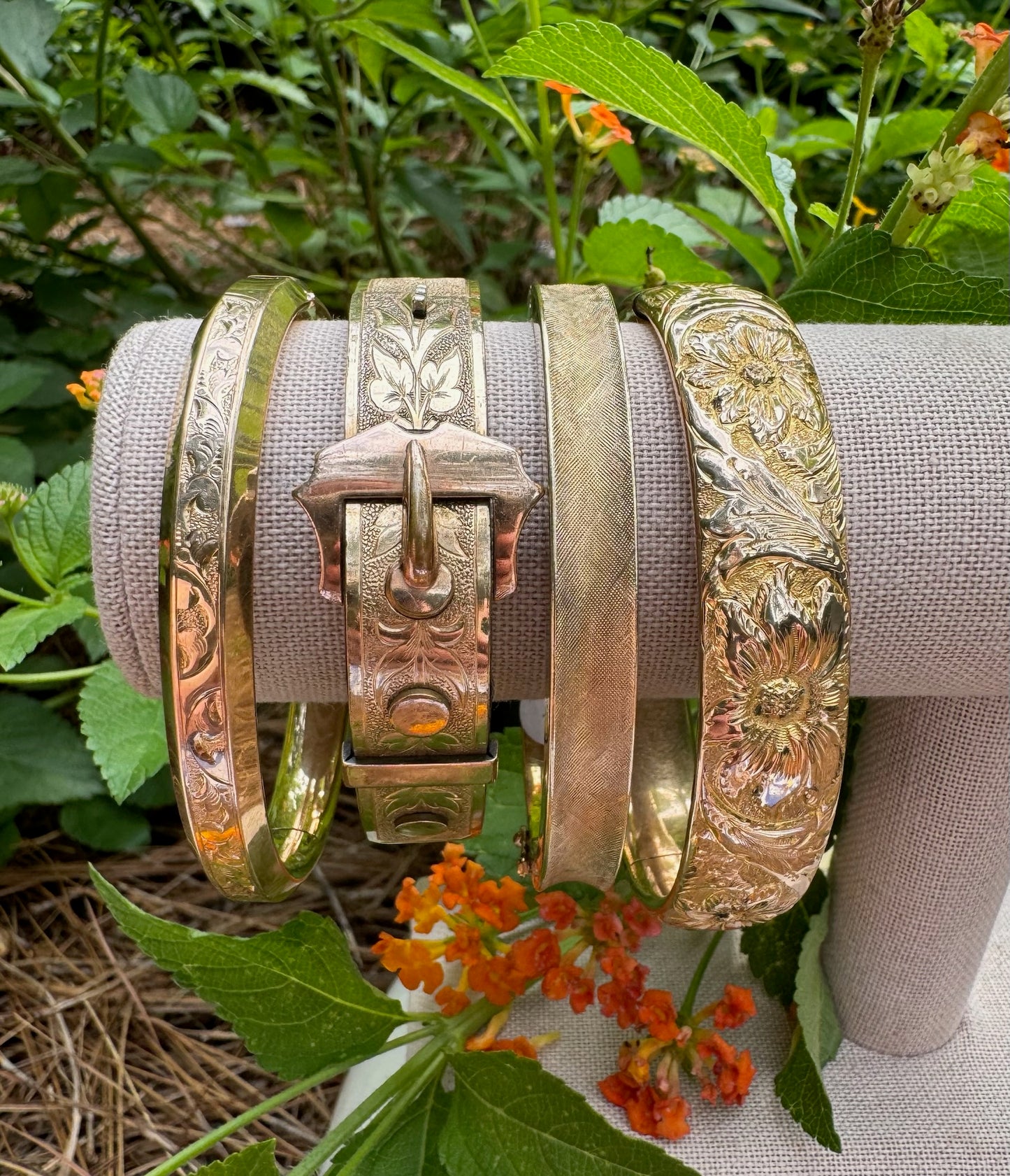 Vintage Gold Filled Floral Bangle Bracelet