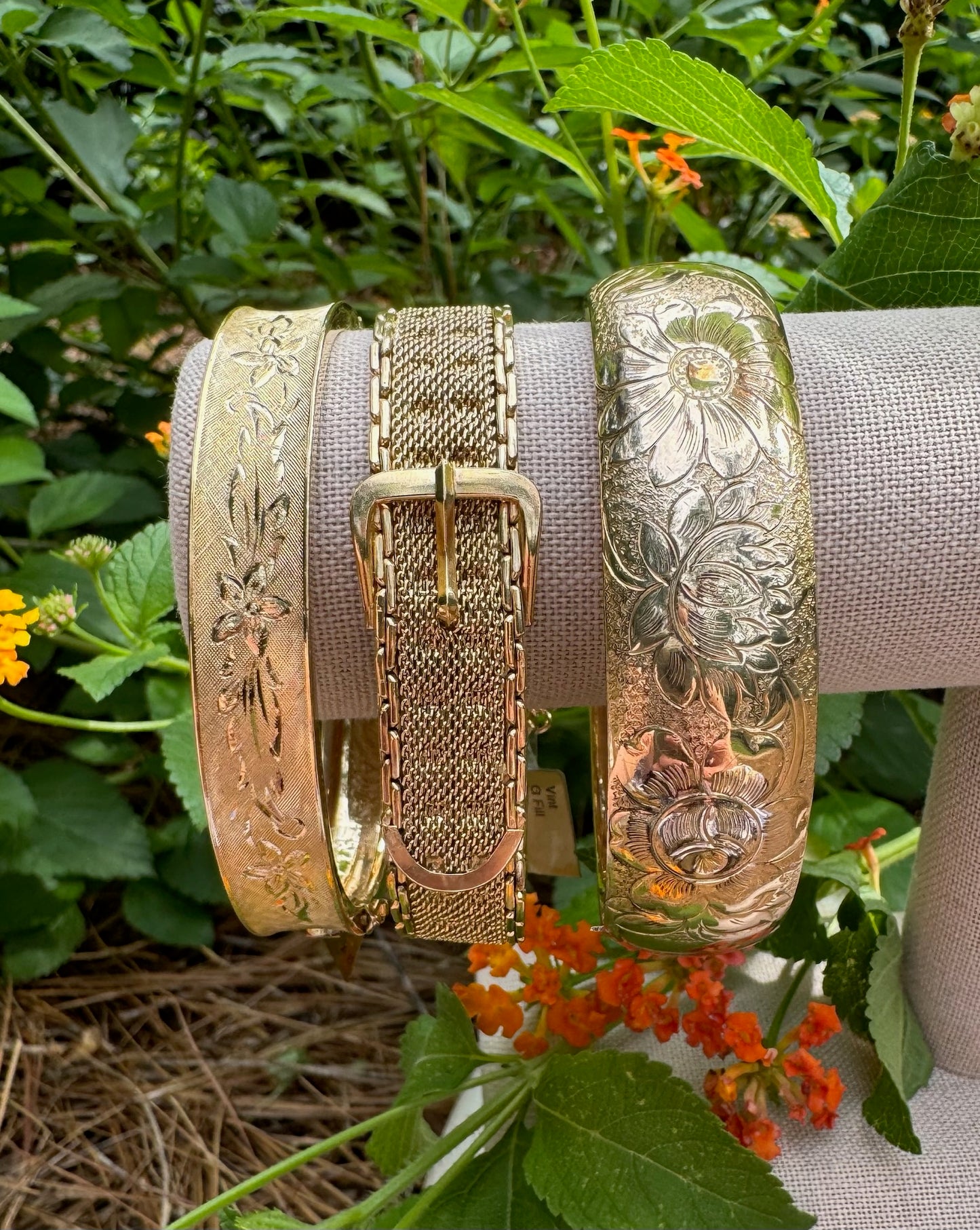 "Hattie" Vintage Gold Filled Floral Bangle Bracelet