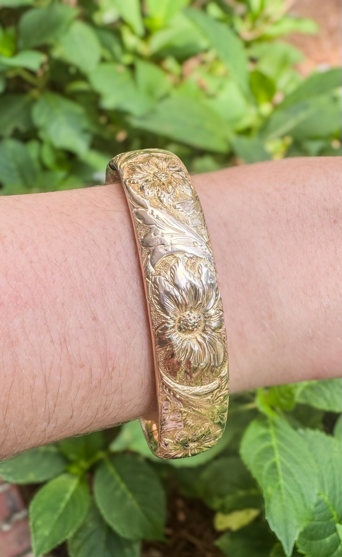 Victorian Gold Filled Floral Bangle Bracelet