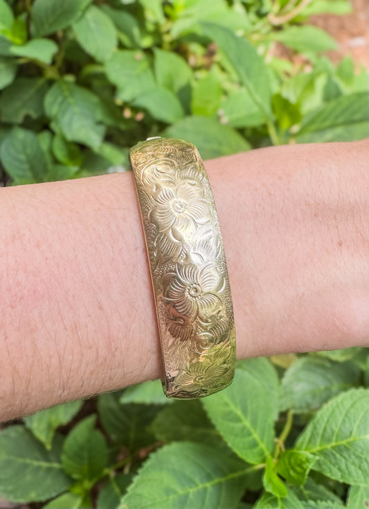 Vintage Floral Gold Filled Bangle Bracelet