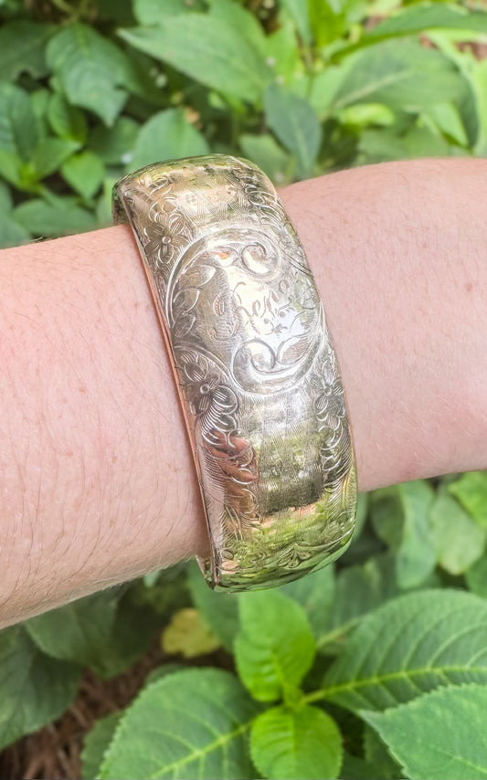 "Rena" Vintage Gold Filled Floral Bangle Bracelet