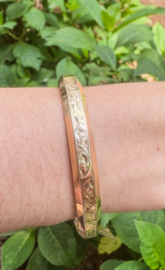 Vintage Gold Filled Floral Bangle Bracelet