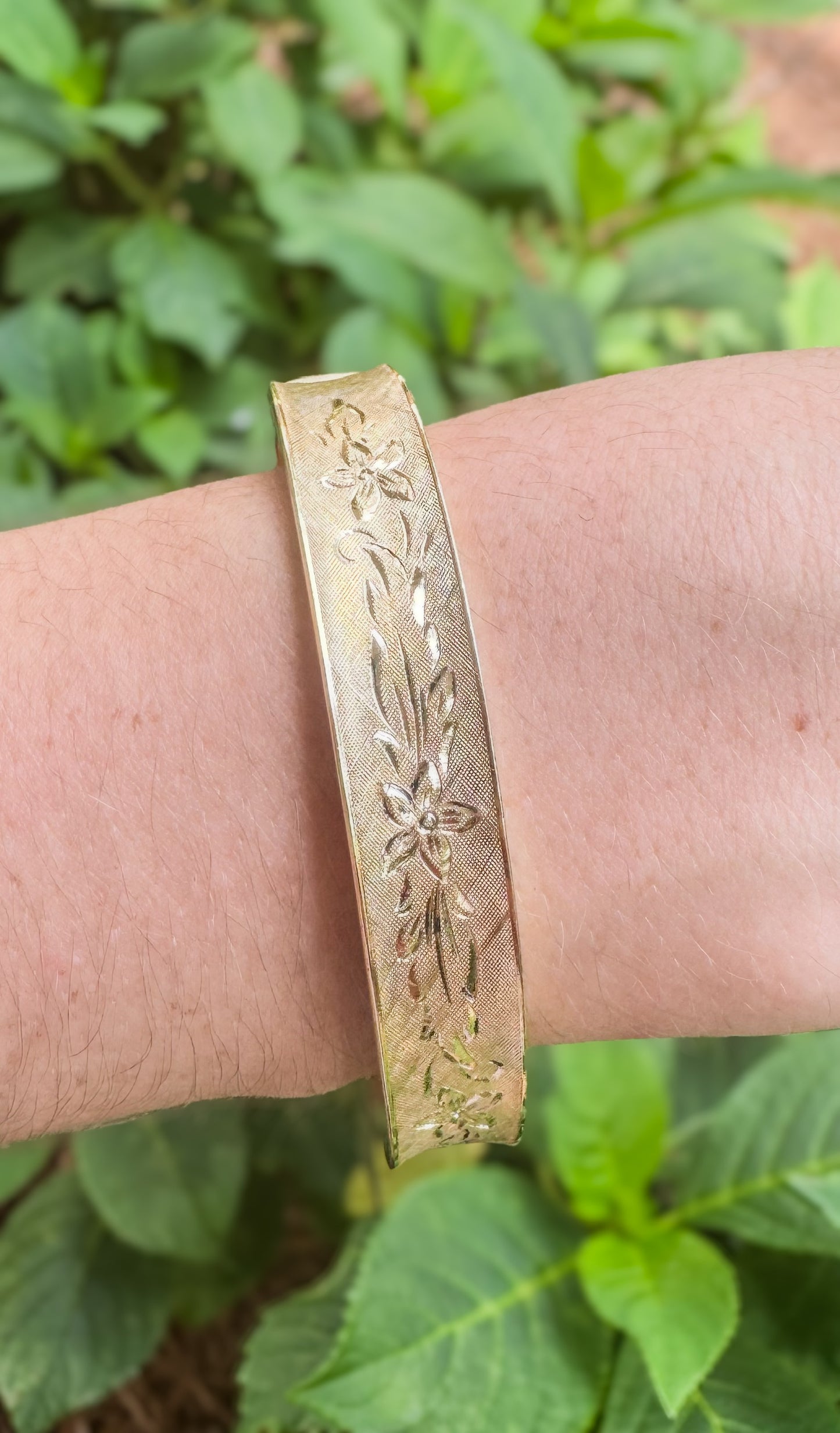 Vintage Gold Filled Floral Bangle Bracelet