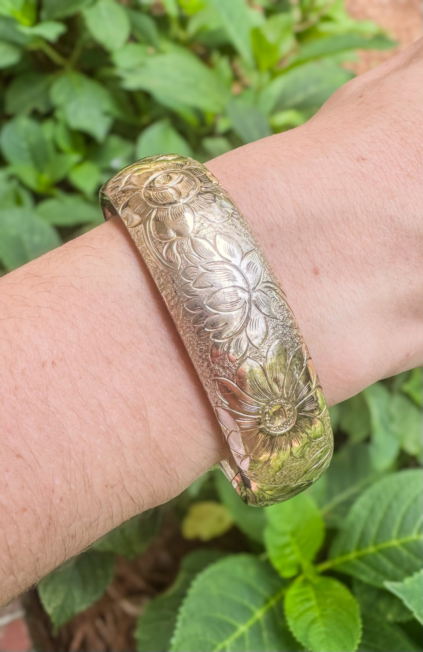 "Hattie" Vintage Gold Filled Floral Bangle Bracelet